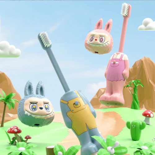 Bubu Toothbrush | Labubu Face Tooth Brush | Cute Kids Toothbrush | Cartoon Button Brush for Boys & Girls | Soft Bristles for Gentle Cleaning