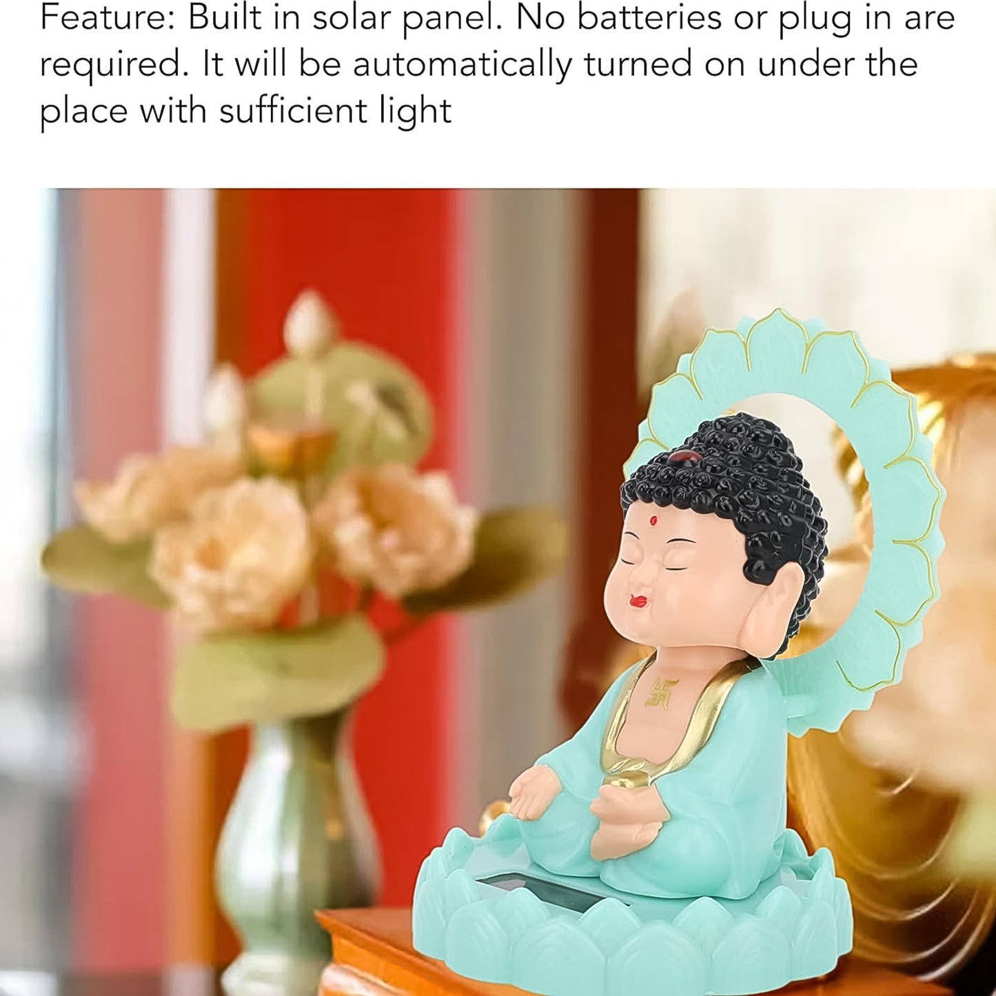 Solar Powered Moving Head Sitting Action Buddha Statue