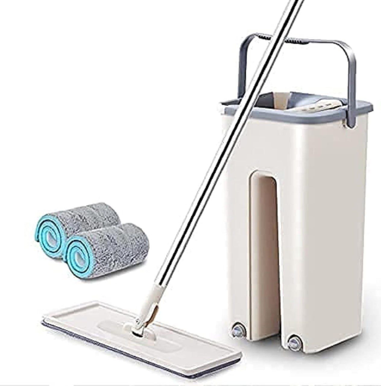 Heavy Quality Scratch Mop with Flat Squeeze Bucket | 360° Rotating Head | Microfiber Cleaning System
