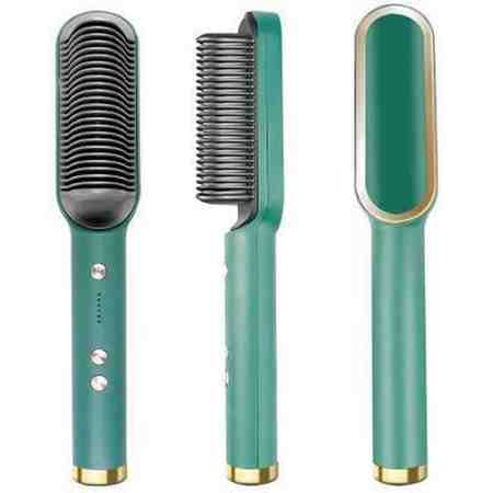Green 5-in-1 Electric Hair Styler Dryer Comb | Straighten, Curl, Dry & Volumize