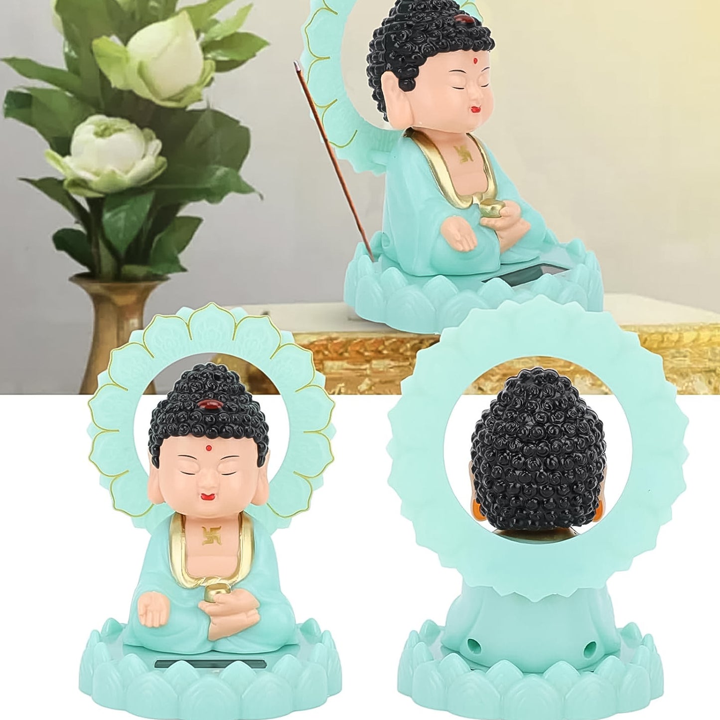 Solar Powered Moving Head Sitting Action Buddha Statue
