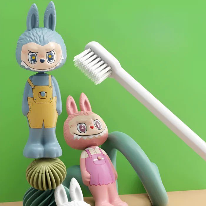 Bubu Toothbrush | Labubu Face Tooth Brush | Cute Kids Toothbrush | Cartoon Button Brush for Boys & Girls | Soft Bristles for Gentle Cleaning