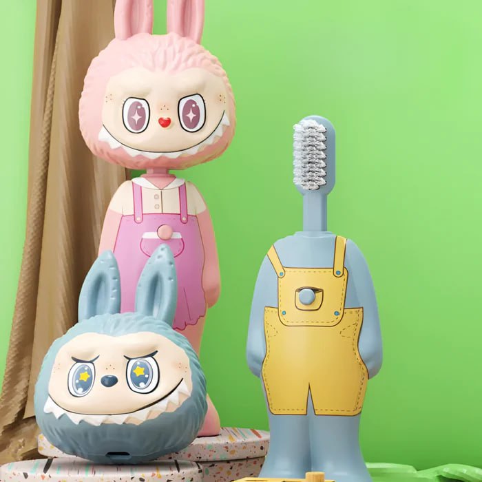 Bubu Toothbrush | Labubu Face Tooth Brush | Cute Kids Toothbrush | Cartoon Button Brush for Boys & Girls | Soft Bristles for Gentle Cleaning