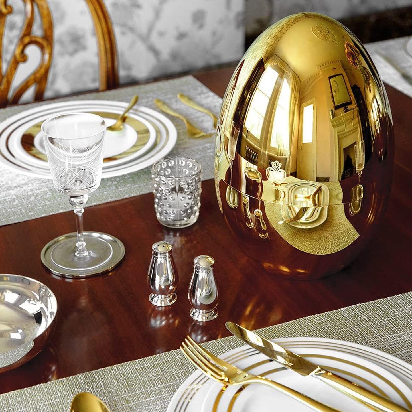 Premium 24 Pcs Golden Cutlery Set with Oval Stand | Luxury Spoon & Fork Set | Elegant Egg-Shaped Holder Design