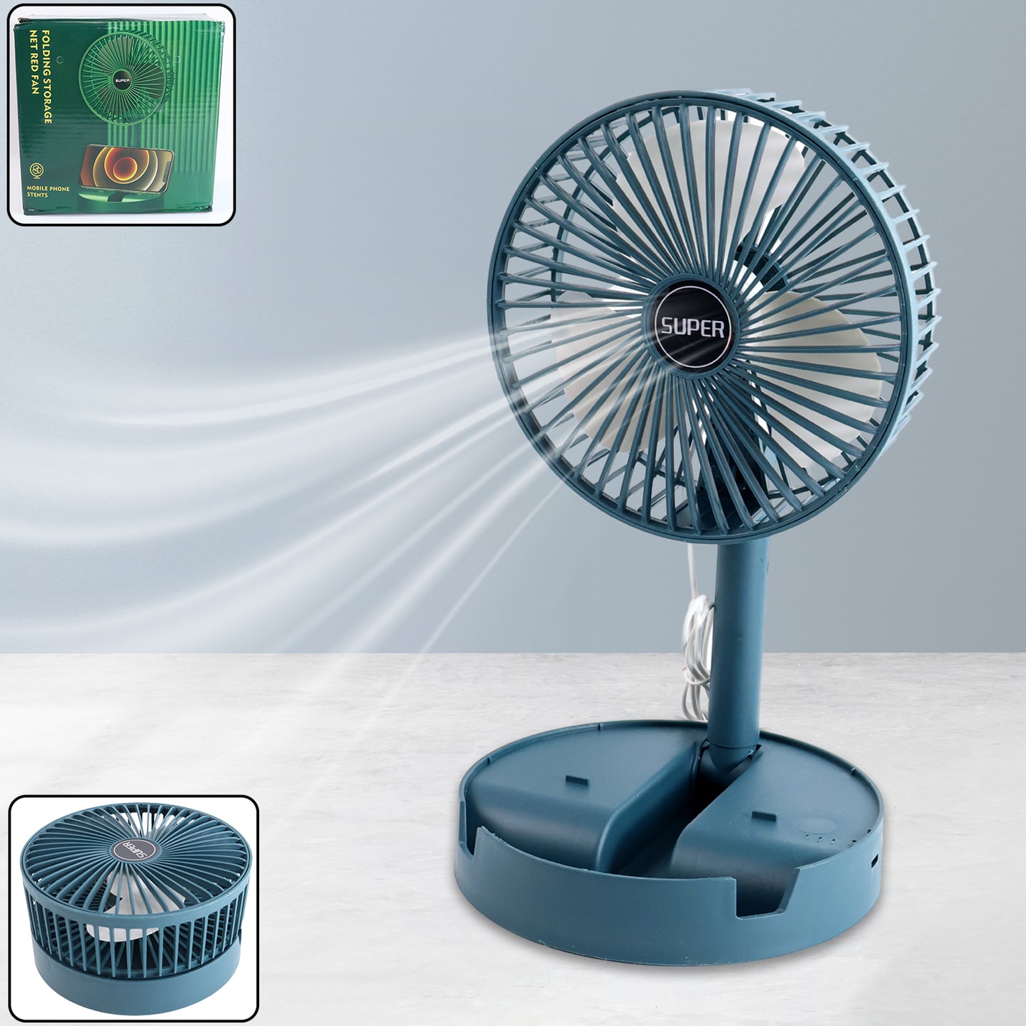 Telescopic Electric Desktop Fan Height Adjustable Foldable  Portable For Travel carry  Silent Table Top Personal Fan For Bedside Office Table (Battery Not Include)