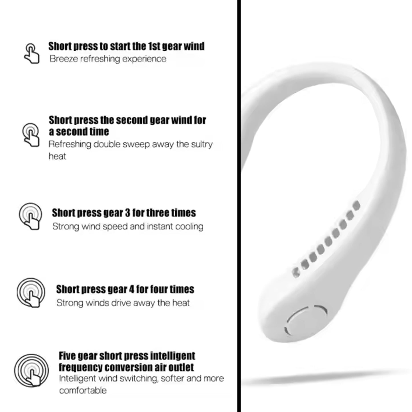 Neck Fan Portable And Wearable Personal Fan Usb Rechargeable Headphone Design Neckband Fan With 3 Speeds Suitable For Outdoor Family Sports Travel