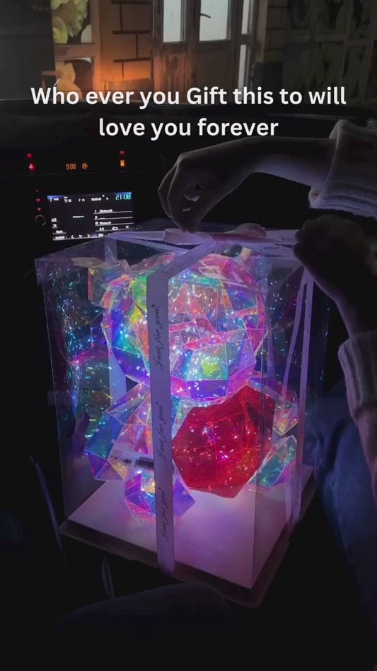 Glowing Teddy Bear Night Lamp with Heart | Premium Gift Box | 8 Light Modes