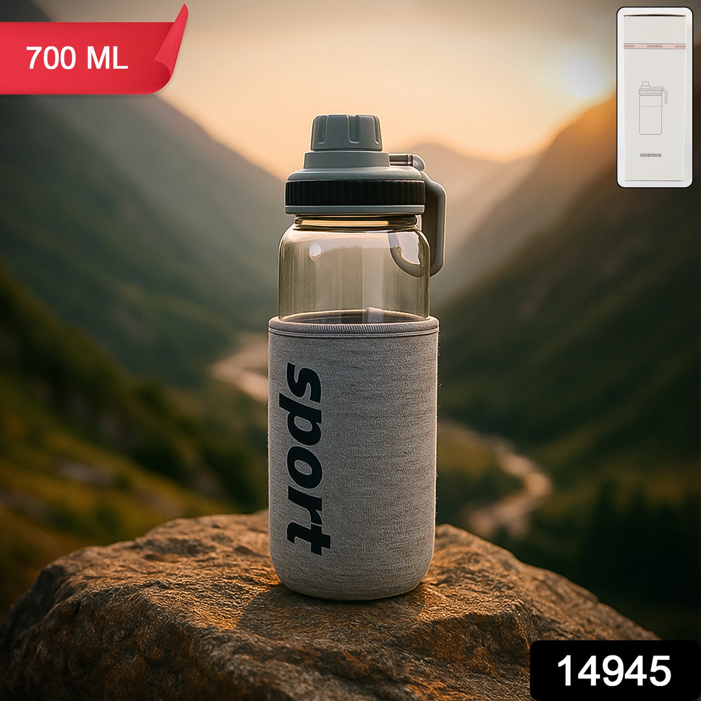 Sports Water Bottle With Protective Sleeve - (1 Pc  700 Ml)