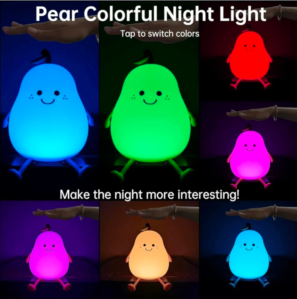 Cute Pear Night Lamp – Soft Silicone Cartoon LED Light for Kids Room, Bedroom & Gifting