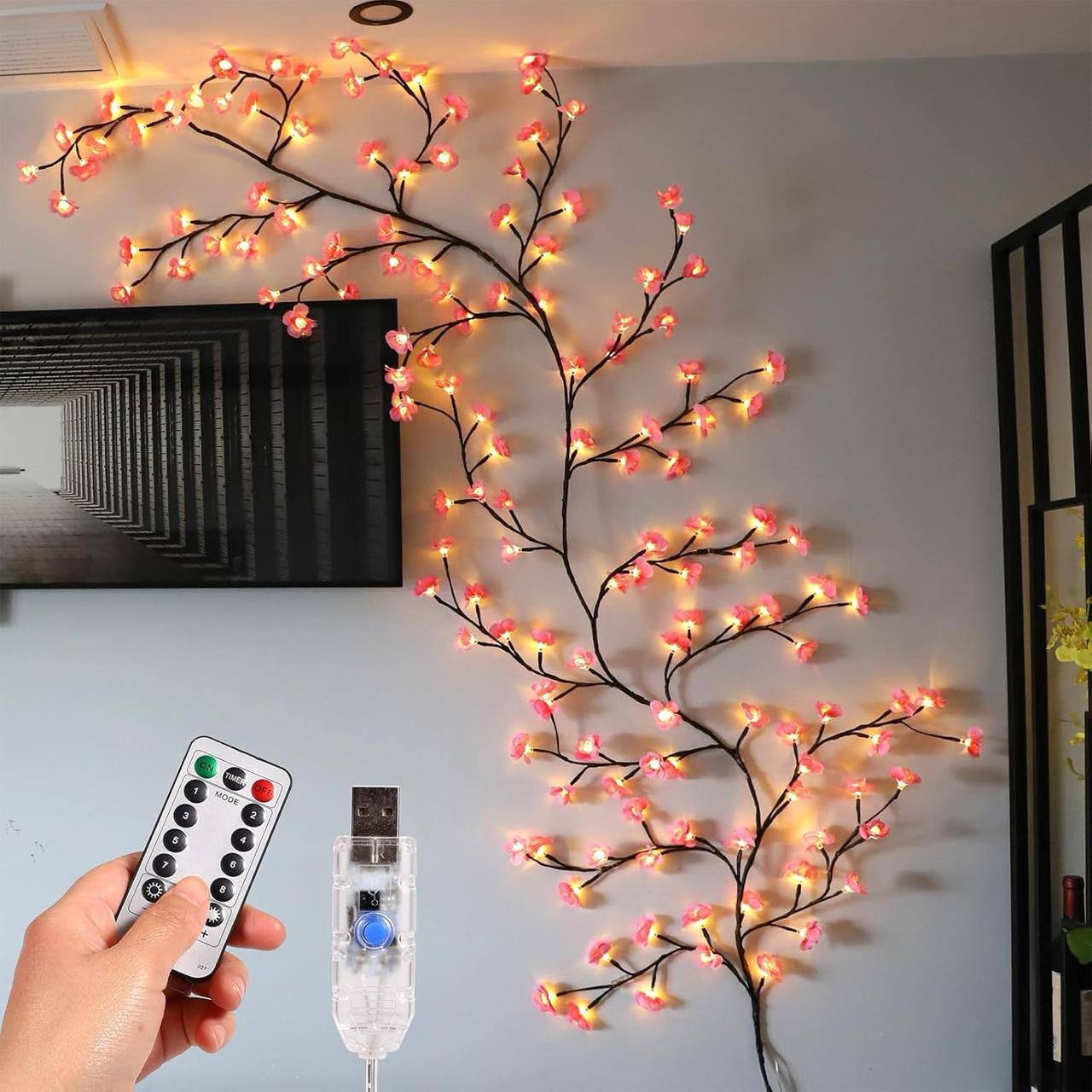 Cherry Blossom Enchanted Vine Light | Aesthetic Wall Decor LED Vine