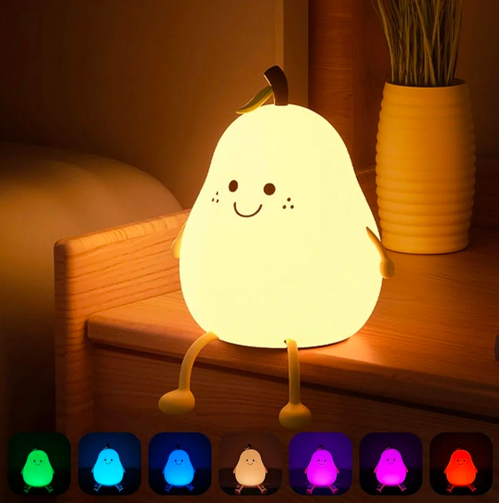 Cute Pear Night Lamp – Soft Silicone Cartoon LED Light for Kids Room, Bedroom & Gifting
