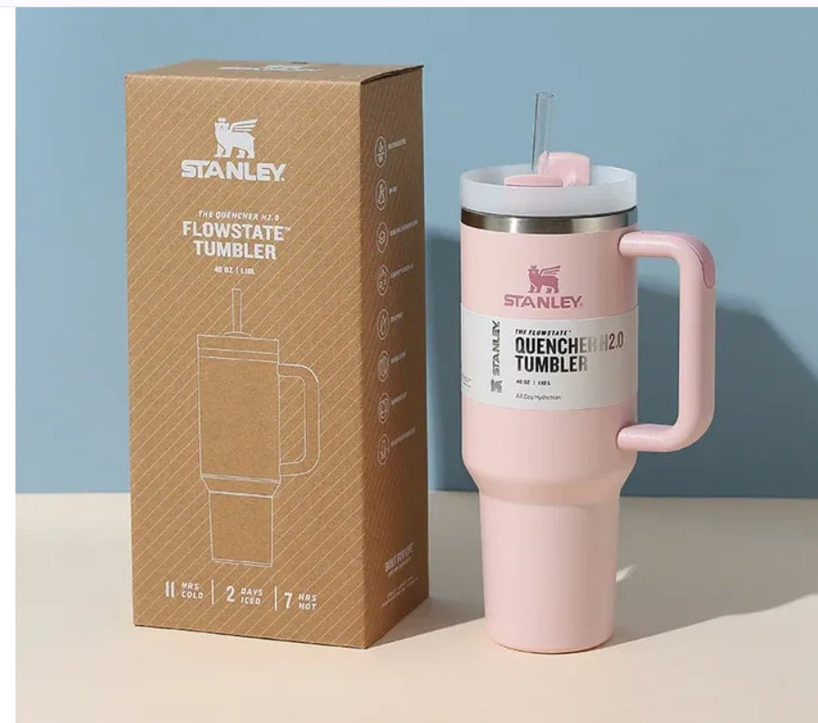 Stanley-Style Premium Quencher Tumbler 40oz (1200ml) | Double-Wall Stainless Steel | Leak-Proof & Temperature Lock | Viral Hydration Cup 2025